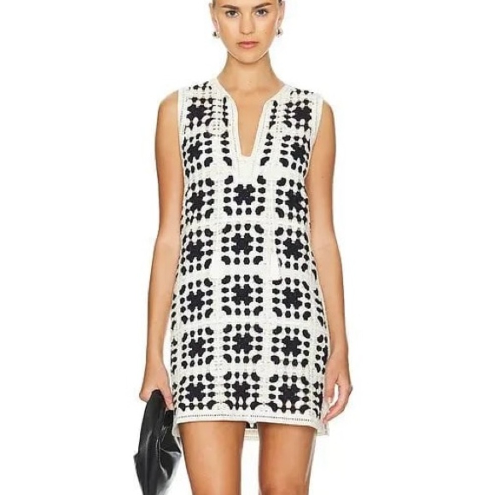 FRAME Crochet Tassel Popover Mini Dress in Navy Women’s XS New!